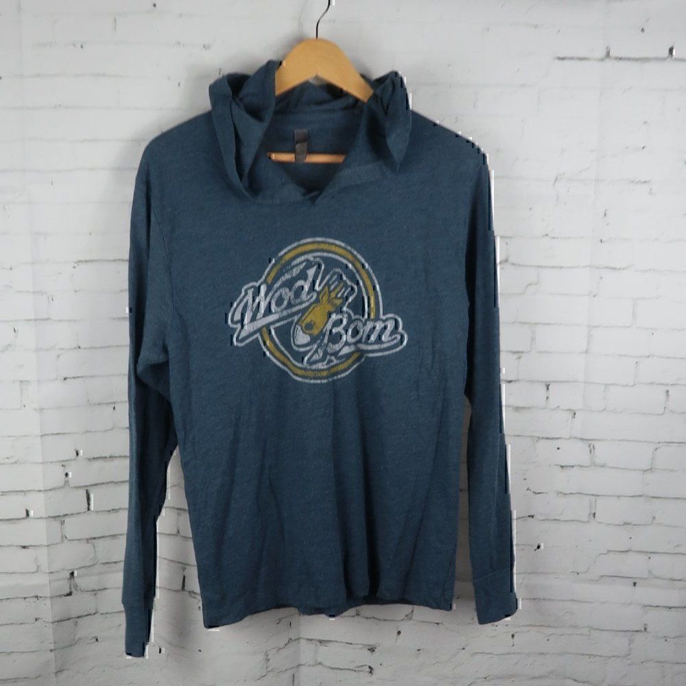 WOD BOM BLUE LONG SLEEVE LIGHTWEIGHT HOODIESHIRT WOMENS SIZE SMALL